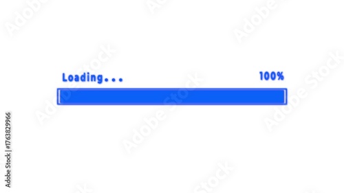 Blue progress bar animation, percentage loading on a white background.4k