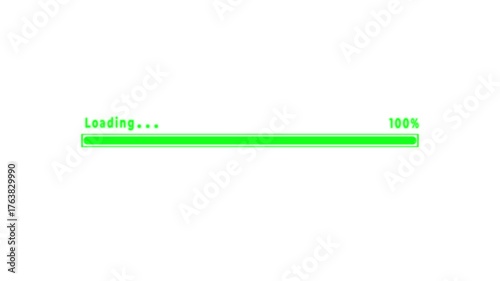 Green progress bar animation, percentage loading on a White background.4k