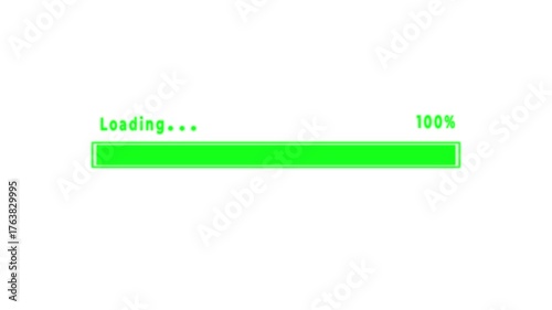 Green progress bar animation, percentage loading on a White background.4k