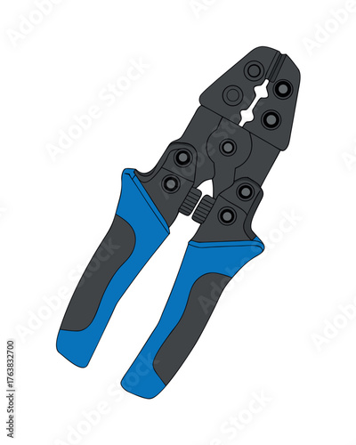 Set of metal pliers with black and red handles, essential work tools and equipment, isolated on a white background