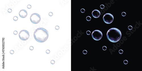 Collection of realistic soap bubbles. Png Bubbles are located on a transparent background. Vector flying soap bubblesad