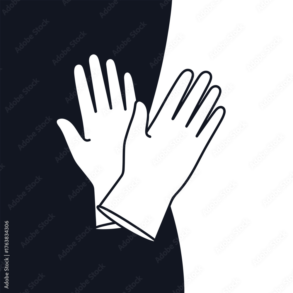 Obraz premium White outline of two gloves on a split dark blue and white background hand hands