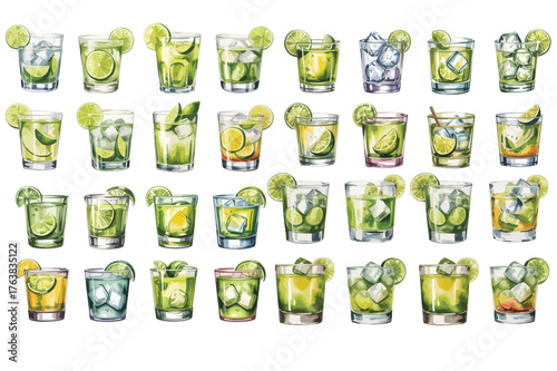 Refreshing lime cocktails assortment vibrant green drinks ready for enjoyment