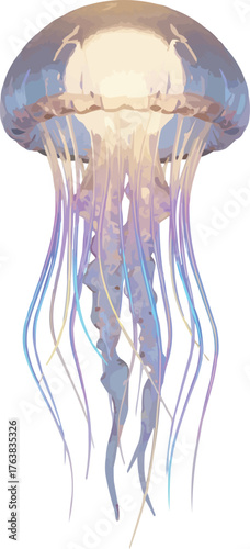 Neon Jellyfish Lamp on Transparent Background