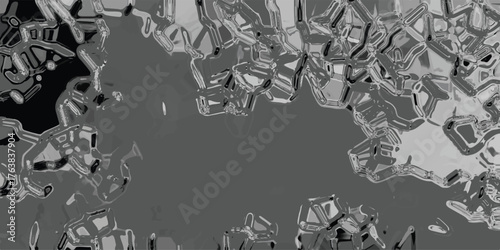 Abstract grayscale geometric and organic shapes with a textured, crystalline appearance and varying shades of gray creating a visually intricate and modern background