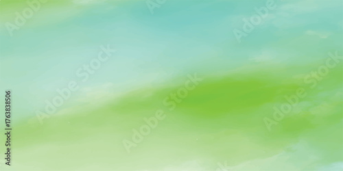 Soft watercolor wash background with blended shades of light blue and vibrant green creating a serene and organic abstract texture perfect for design projects