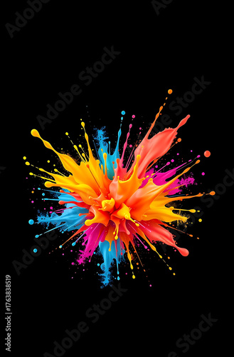 Neon Color Paint Splash Forming a Creative Abstract Design