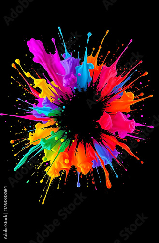 Dynamic Color Splash with Neon Paint Explosion in Motion