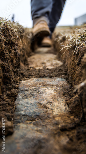 Wallpaper Mural Stepping Stone Pathway, Trench Construction Footwear, Archaeological Dig Site Walkway Torontodigital.ca