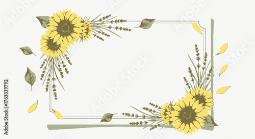 Elegant Sunflower and Lavender Floral Frame Illustration for Invitations and Designs