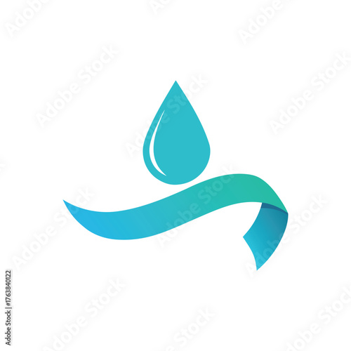 Stylized teal ribbon curving beneath a single shiny teal raindrop shape