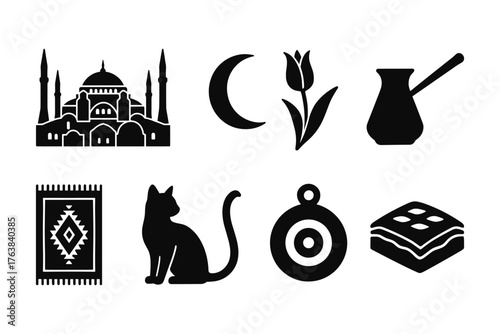 Turkish culture icons: silhouette style symbols of turkey's heritage