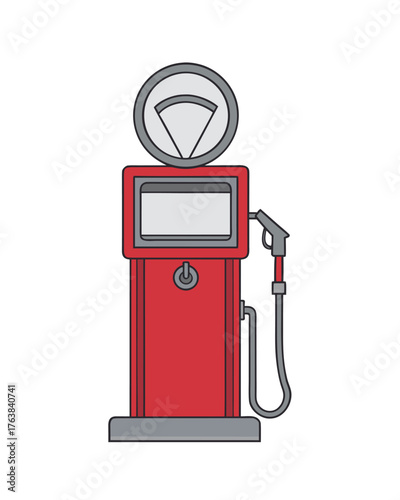 Retro vector illustration of a vintage gas pump nozzle isolated on white for fuel service station concepts