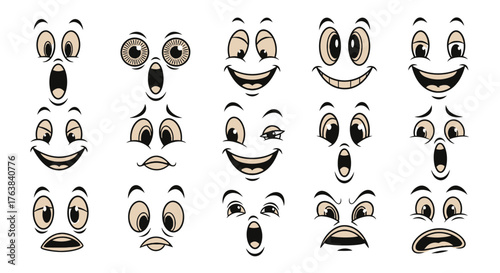 Diverse Cartoon Faces Expressing Emotions, Moods, Reactions, and Various Feelings for Design