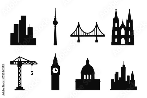 City silhouettes: iconic landmarks and structures in minimalist design