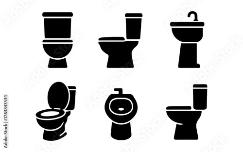 Essential bathroom fixture silhouettes: toilet and sink icons for design