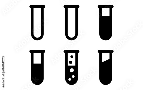 Minimalist test tubes icons set in black and white
