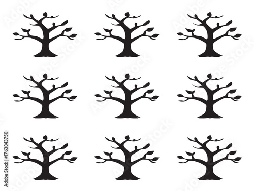 Abstract evolution tree silhouette in artistic 2D vector line art format  