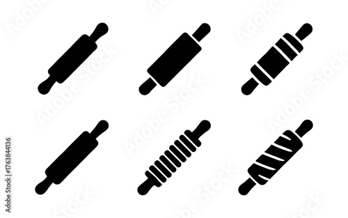 Silhouette rolling pin icons set for kitchen and baking design