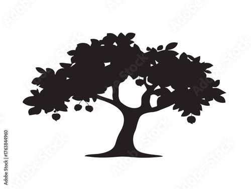 Lone standing tree silhouette icon as clean 2D vector line art illustration