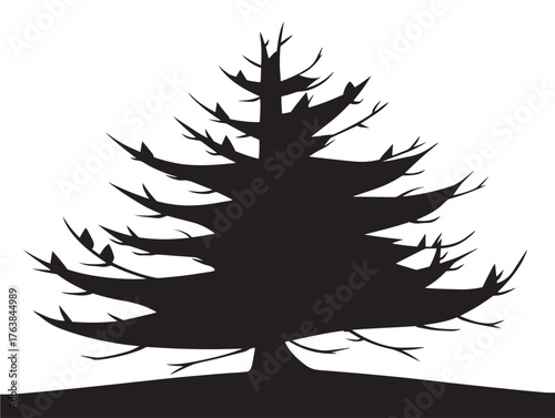 Lone standing tree silhouette icon as minimalist 2D vector line art graphic