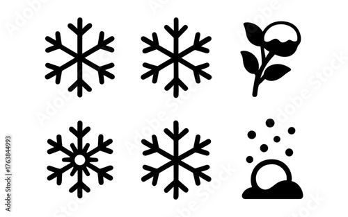 Stylish winter icons of snowflakes and cotton flower for seasonal designs