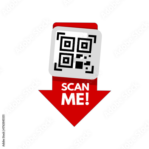 Scan me qr code on red arrow, modern design illustration