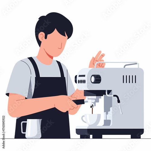 Expert barista crafting delicious espresso with professional machine at cafe, perfect for coffee lovers and business advertising