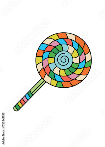 Aiming for marketing success, a colorful lollipop acts as a sweet target symbol on a white background
