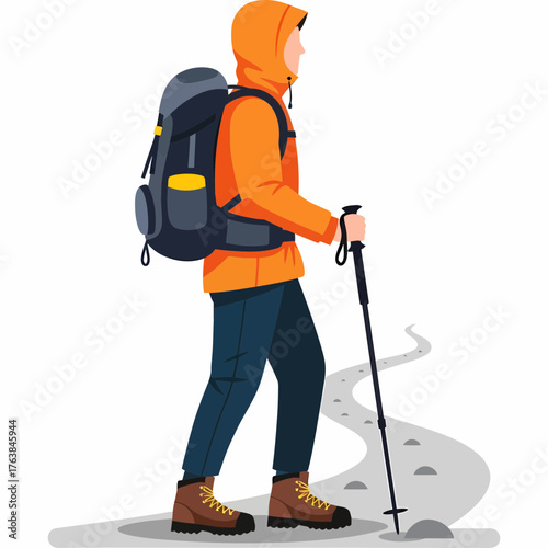 Adventurous hiker trekking through nature with backpack and trekking poles, exploring outdoors and embracing the journey