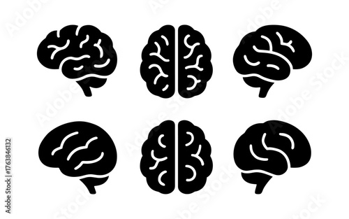 Set of black brain silhouettes in minimalistic style for educational design