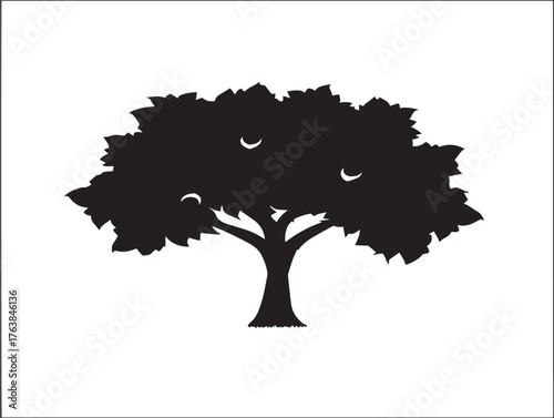 Olive tree silhouette icon as peaceful 2D vector line art illustration