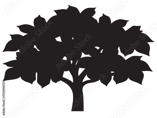 Tropical papaya tree silhouette vector line art in solid black