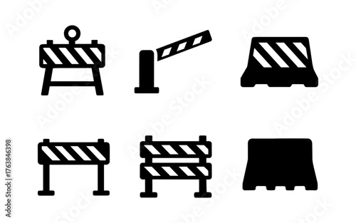 Minimalist road barrier icons set: construction and safety symbols