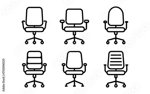 Set of office chairs with wheels in linear style