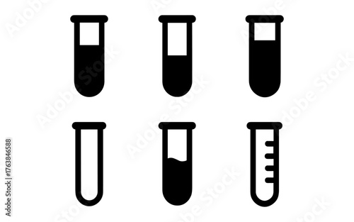 Set of laboratory test tube icons in silhouette style