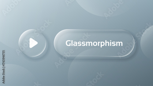 Glassmorphism effect on a play button and text box. Modern ui element design. User interface for web or mobile.