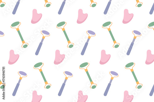 Pattern of facial massagers. Cosmetic elements. Isolated white background. Vector illustration