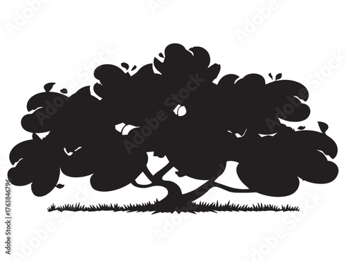 Shade tree canopy silhouette vector line art in solid black