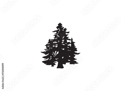 Majestic redwood tree silhouette vector line art illustration