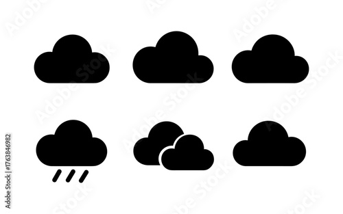 Minimalist cloud icons collection: weather pictograms in silhouette style