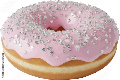 Frosted Donut with Diamond Sprinkles on Transparent Background