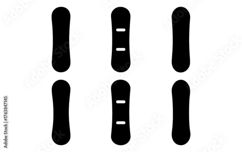 Silhouette of multiple snowboards with minimalist design and bindings detail