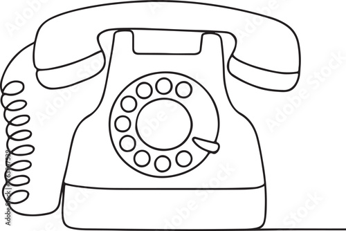 Simple Continuous Line Drawing of Old Rotary Telephone Vector Communication Symbol