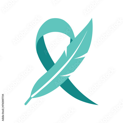 Elegant teal ribbon with a delicate feather design symbolizing grace and writing