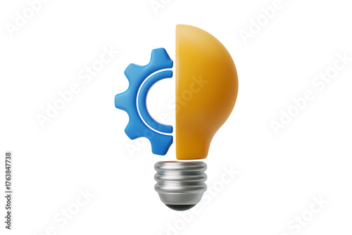 3d illustration icon of lightbulb with a gear mechanism . Isolated on transparent background, png