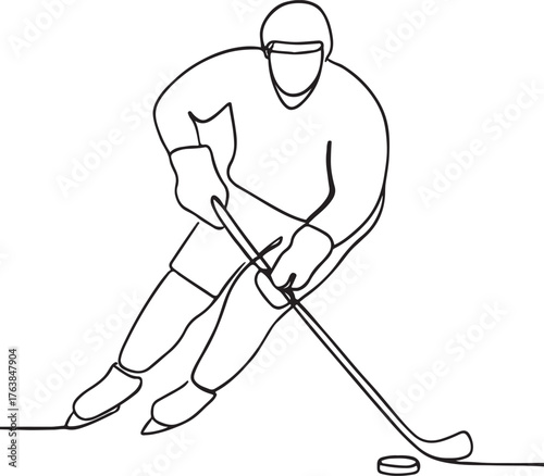 Continuous Line Drawing of Ice Hockey Player in Action Winter Sports Illustration