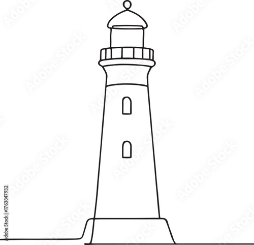 Elegant Continuous Line Drawing of Coastal Lighthouse Symbol of Safety and Direction