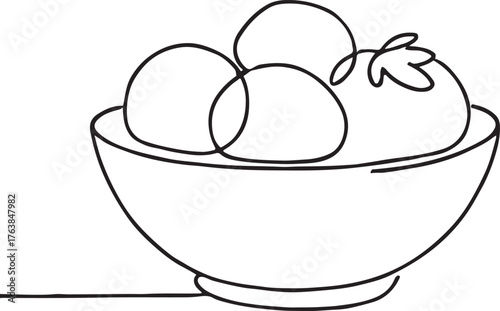 Minimalist Line Art of Meatballs Served in Bowl Delicious Food Illustration