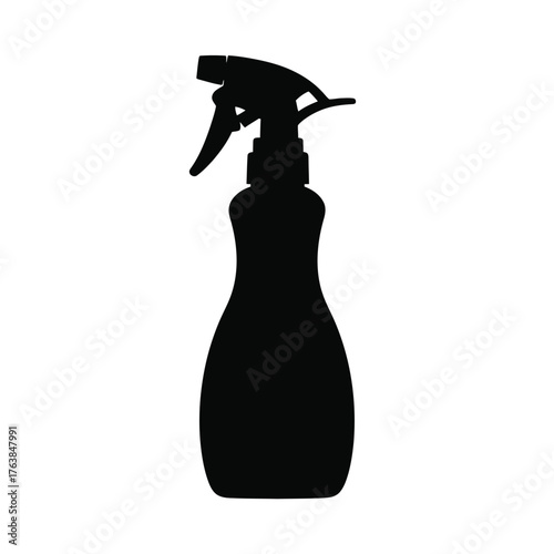 Silhouette of a black spray bottle with trigger for cleaning and disinfection products silhouette